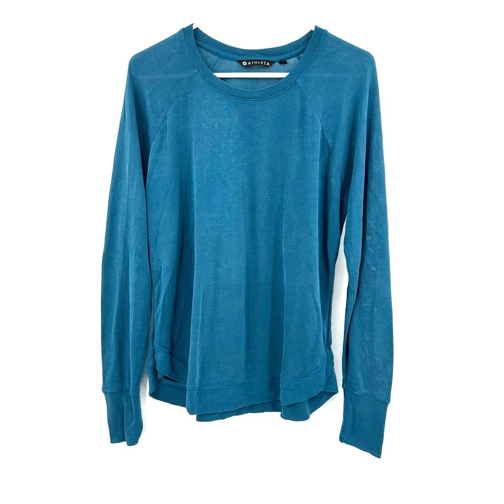 Athleta Size Medium Blue Long Sleeve Shirt Top‎ Blouse Soft Modal Blend Athletic